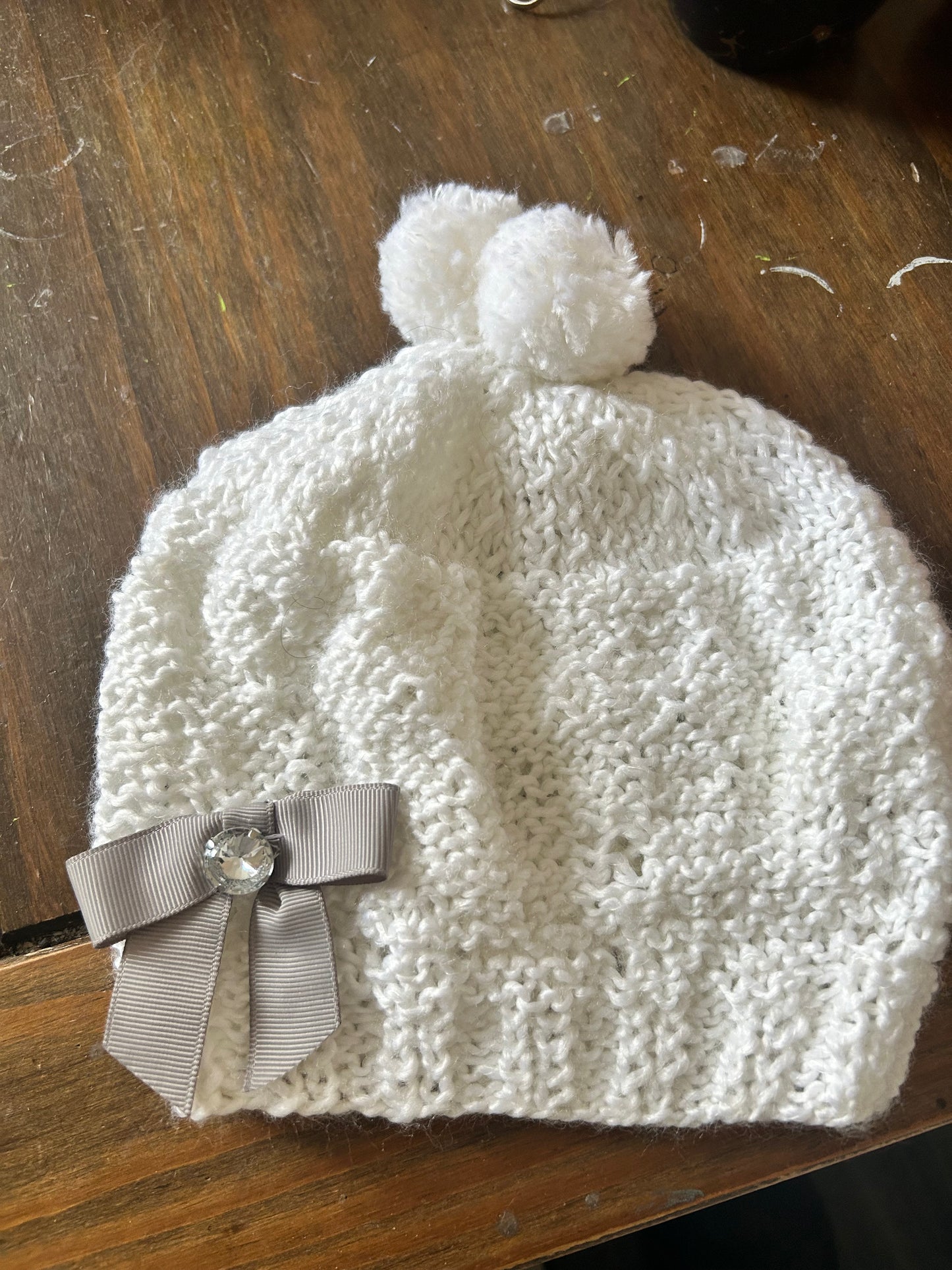Girls hat with Pom -Pom’s and little bow!